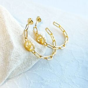 Michael Kors Signature Hoop Chain Link Hoop Earrings. Goldtone